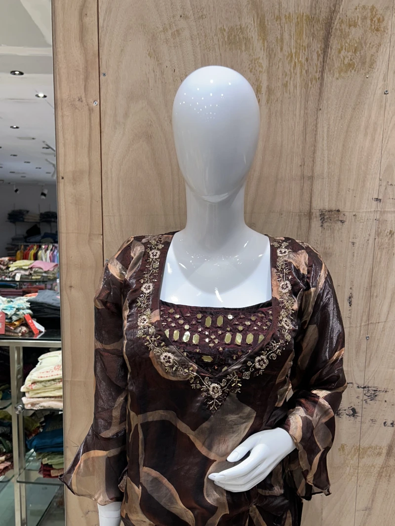 Brown Mirror Design Inner Crop / Peplum & Palazzo Set 3