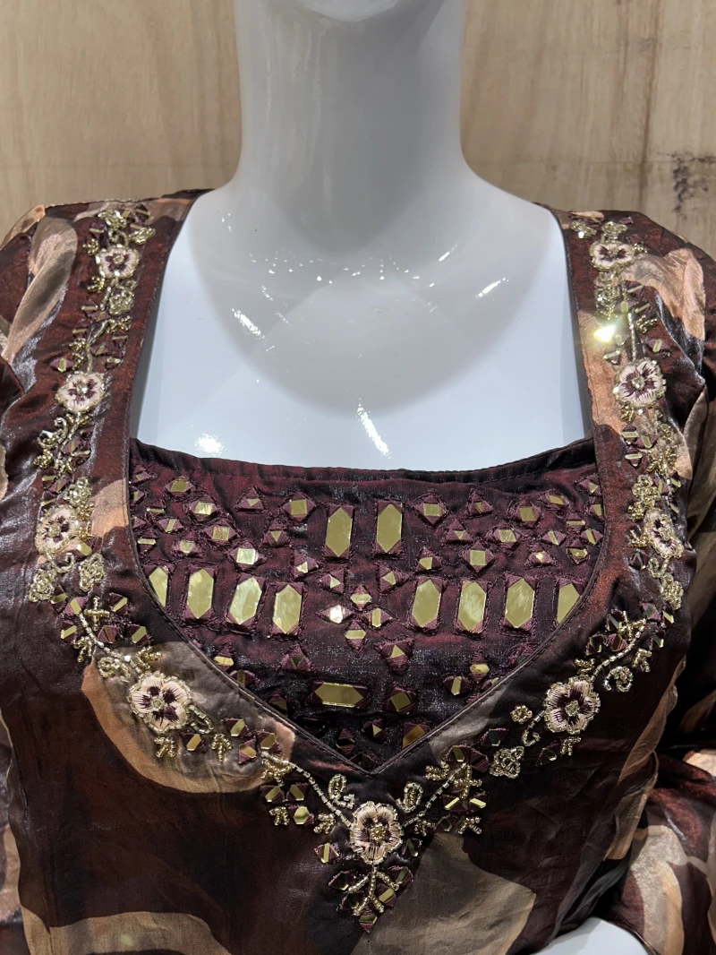 Brown Mirror Design Inner Crop / Peplum & Palazzo Set 4