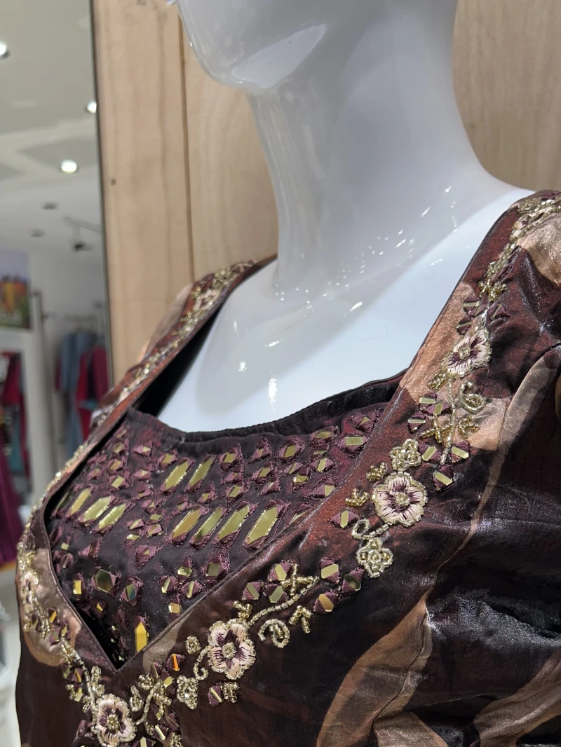 Brown Mirror Design Inner Crop / Peplum & Palazzo Set 6