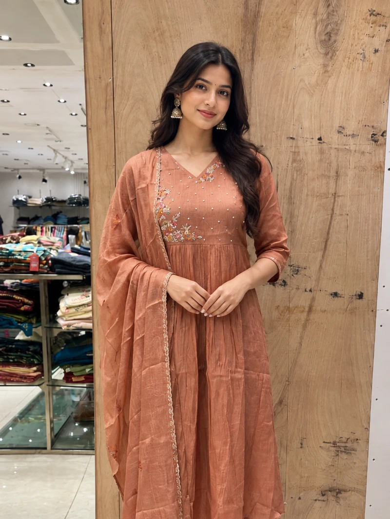 Shimmer Mul Chanderi Anarkali Salwar Suit