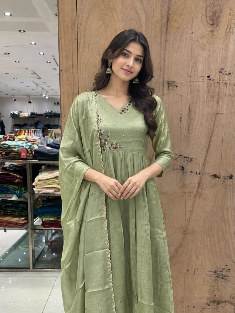 Shimmer Mul Chanderi Anarkali Salwar Suit