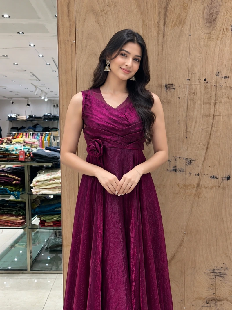 Vibrant Pink Color Party Wear Long Gown