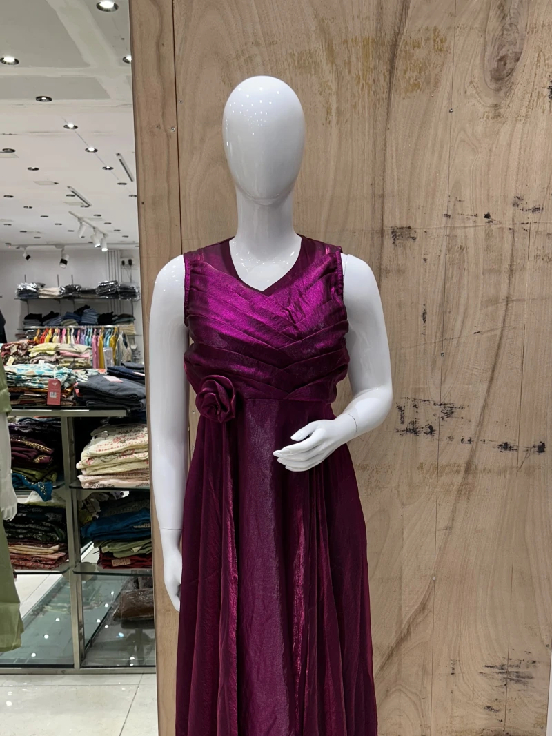 Vibrant Pink Color Party Wear Long Gown