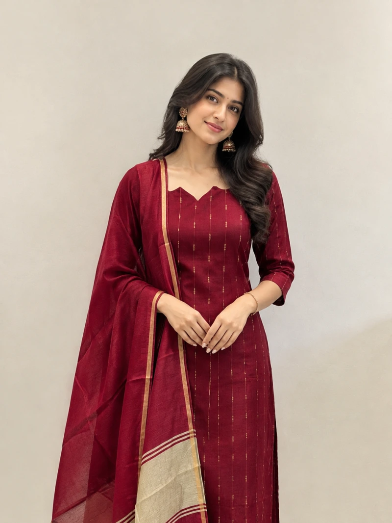 Red Raw Silk Kurta Set With Patterned Dupatta