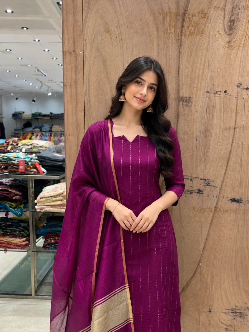Pink Raw Silk Kurta Set With Patterned Dupatta