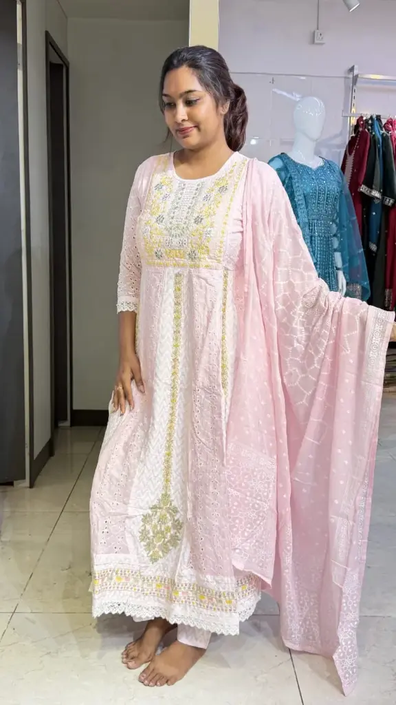 Baby pink anarkali set